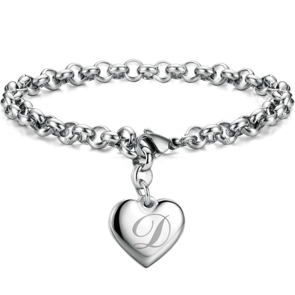❤️Letter D Silver Heart Initial Charm Bracelet
